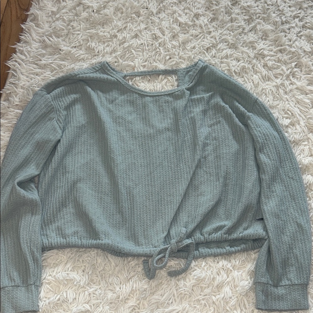 Hollister Sage Green Waffle Knit Drawstring Sweatshirt
